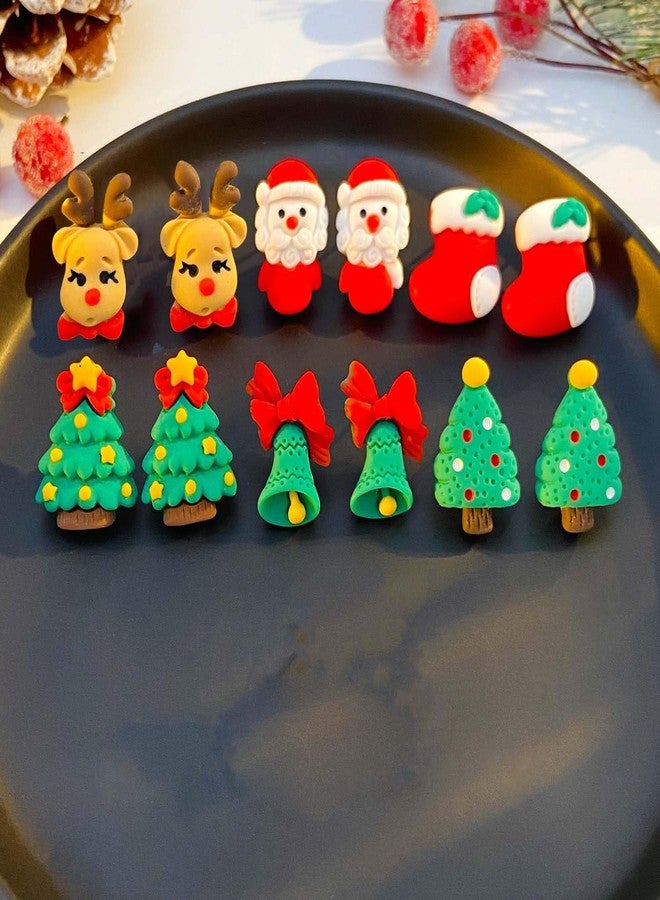 PINCHUAN 6 Pairs Christmas Stud Earrings for Women Christmas Jewelry Set Cute Holiday Stud Earrings christmas Tree Bell Snowman Santa Claus Elk stud Earrings Festival Holiday Jewelry-6 pairs - Image 4